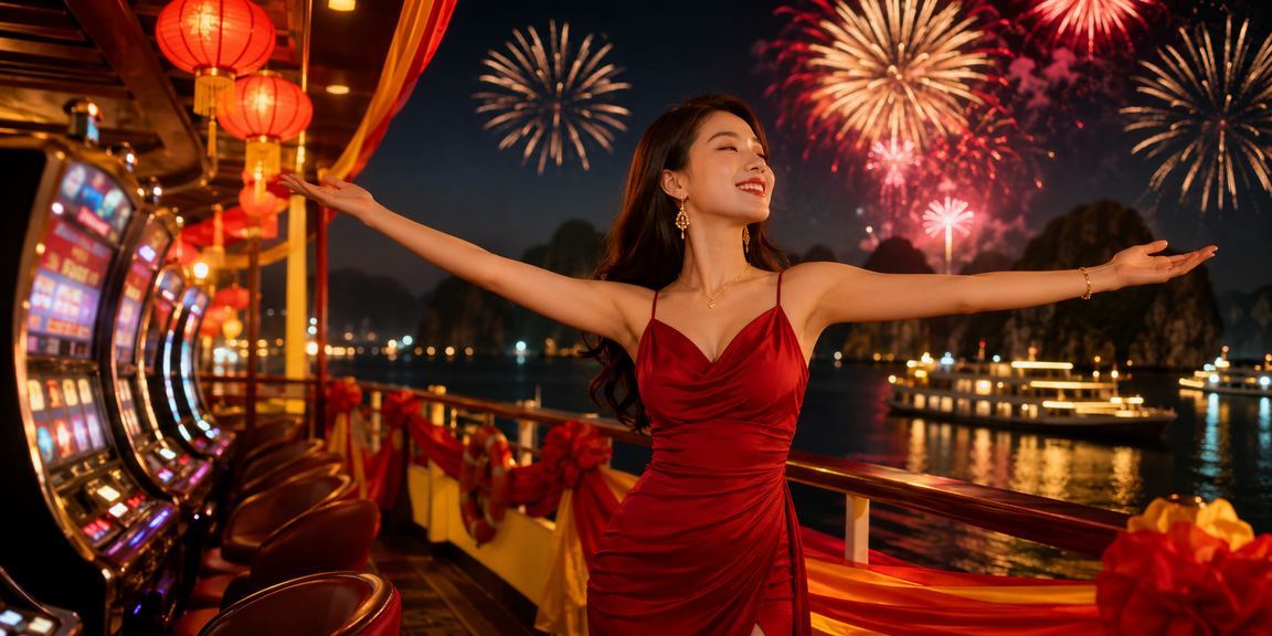 Cảnh Vịnh Hạ Long rực rỡ ánh đèn lễ hội gắn liền với trải nghiệm slot game trực tuyến