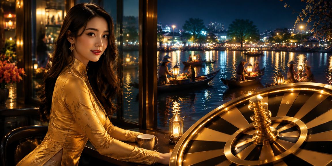 Bàn roulette sang trọng tại Hà Nội với người chơi mặc áo dài truyền thống